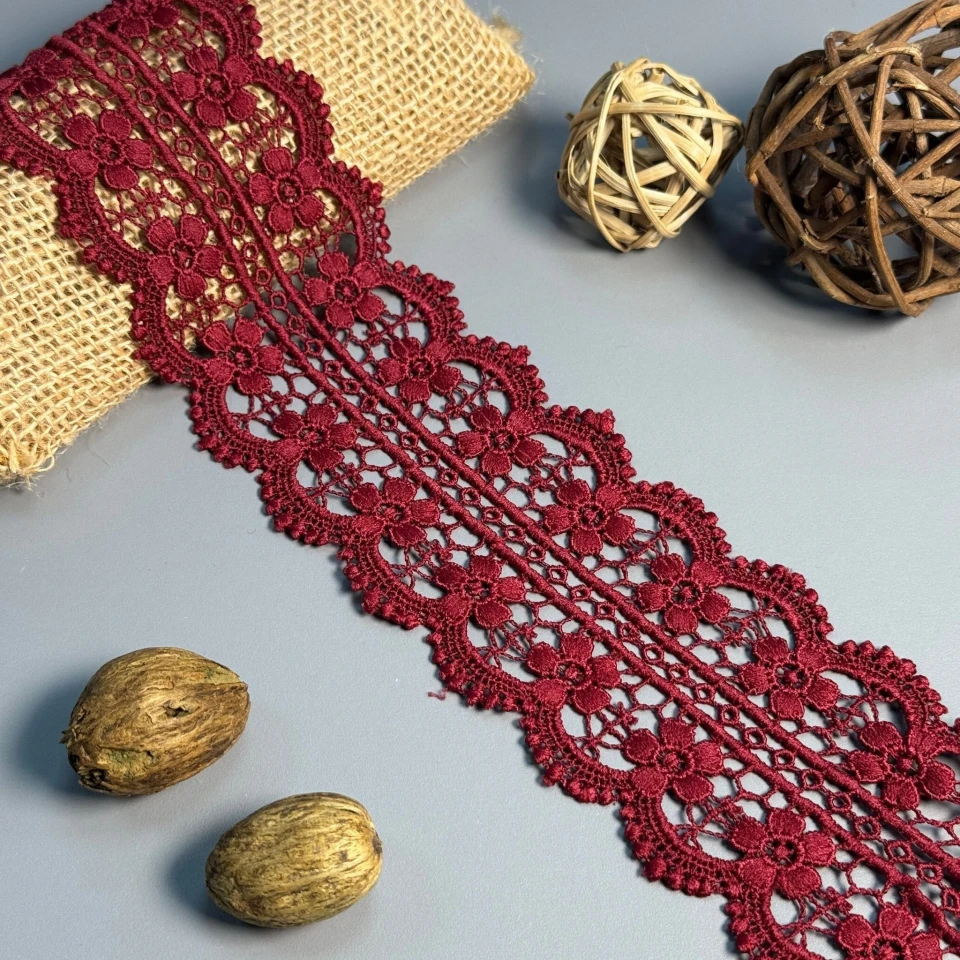 Мереживо поліестер "М'який бриз" 7 см.(1 м.), бордо