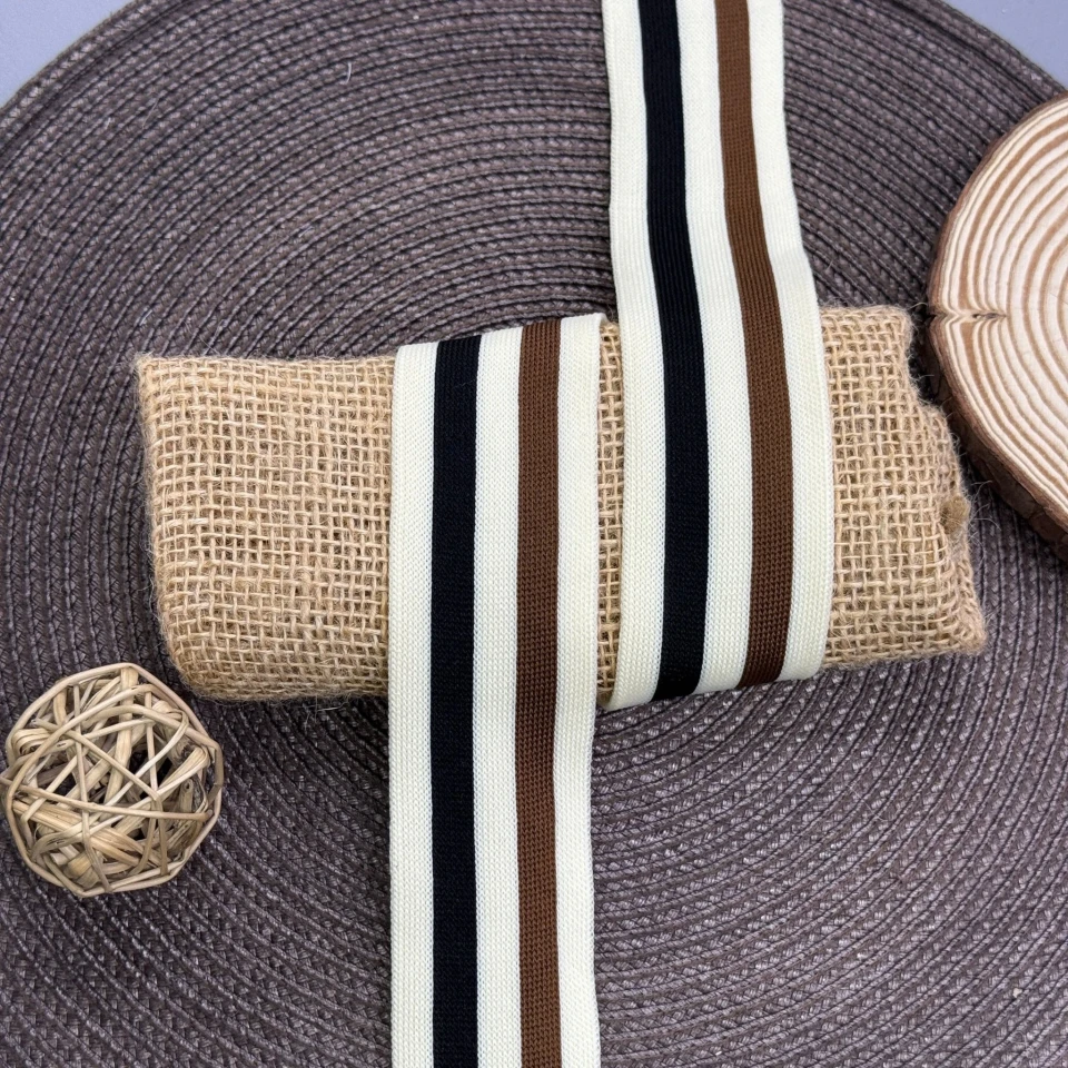 Трикотажний лампас Спорт 4 см (1 м), молочний+коричневий