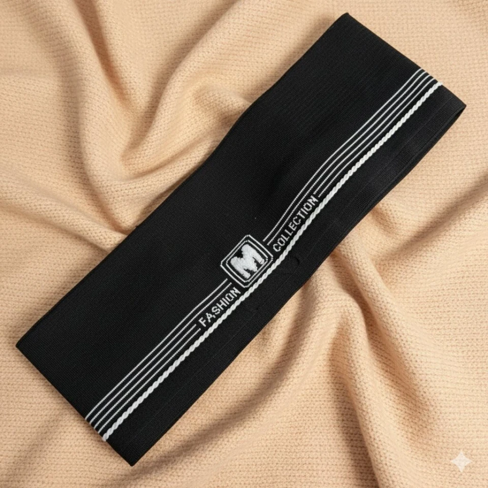 Трикотажний пояс довяз Рібана "М" FASHION COLLECTION (13 см*90 см), чорний+білий