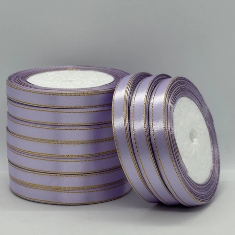 Атласна стрічка з люрекс 1 см+золото (22.75 м), 44 світло фіалковий