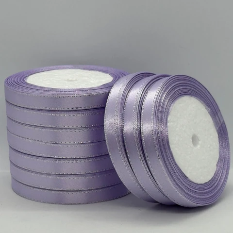 Атласна стрічка з люрекс 1 см+срібло (22.75 м), 44 світло фіалковий