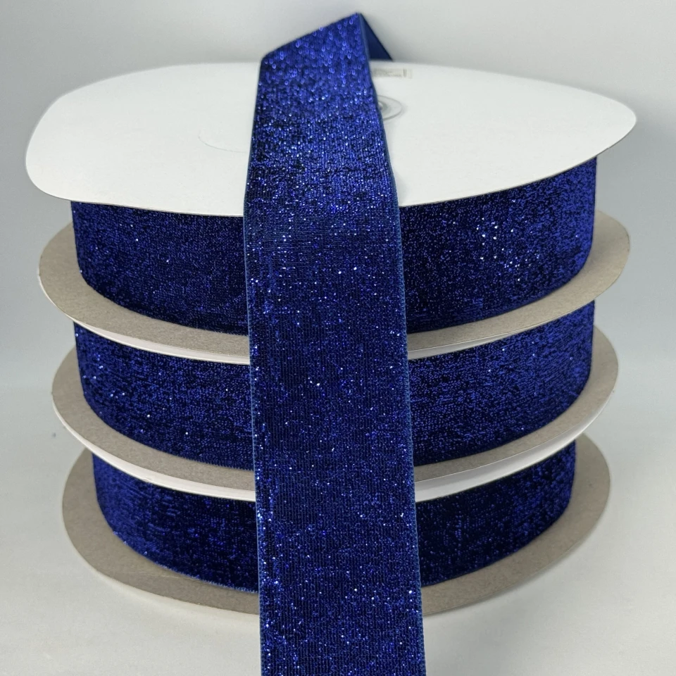 Оксамитова стрічка люрекс 3.8 см (25 ярдів/22,75 м.), 26 темний синій