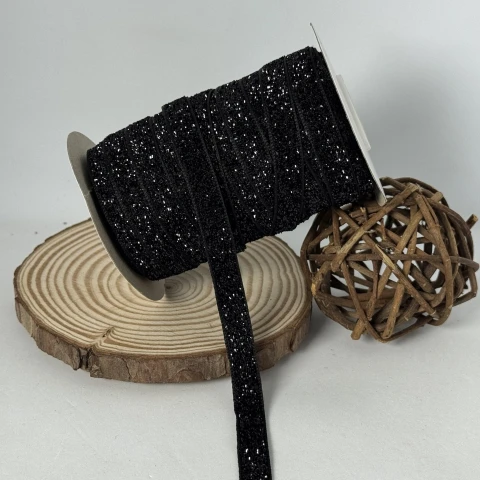 Оксамитова стрічка люрекс 1 см (25 ярдів/22,75 м.), 08 чорний