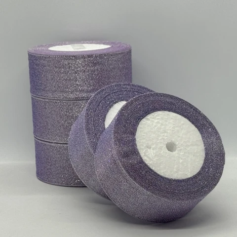 Тасьма парчева 4 см (25 ярдів/22,75 м.), 21 світлий фіолетовий + срібло