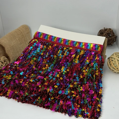 Бахрома танцювальна з паєтками «Серце танцю» 16 см (9.11 метр), 11 кольоровий червоний