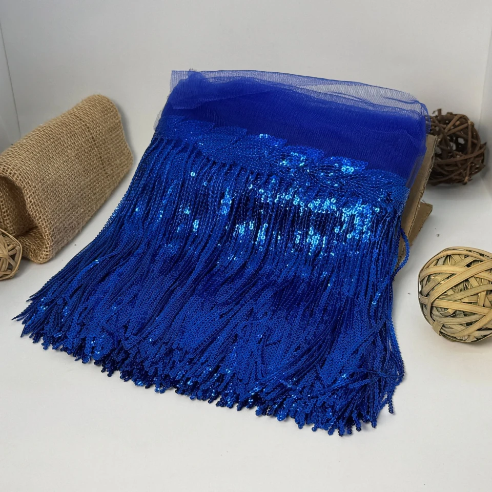 Бахрома танцювальна з паєткою на сітці «Іскри пристрасті» 20 см (9.1 метр), 15 синій