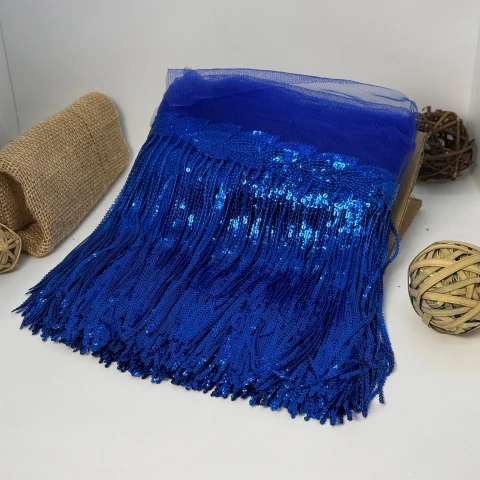Бахрома танцювальна з паєткою на сітці «Іскри пристрасті» 20 см (9.1 метр), 15 синій