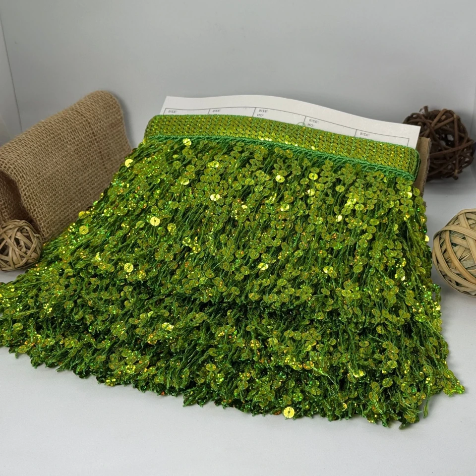 Бахрома танцювальна з паєтками «Серце танцю» 16 см (9.11 метр), 9 лайм