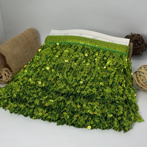 Бахрома танцювальна з паєтками «Серце танцю» 16 см (9.11 метр), 9 лайм