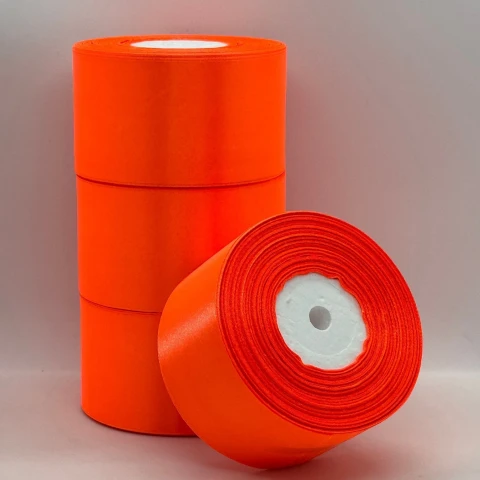 Атласна стрічка 5 см (33 м.), 23 неон помаранчевий