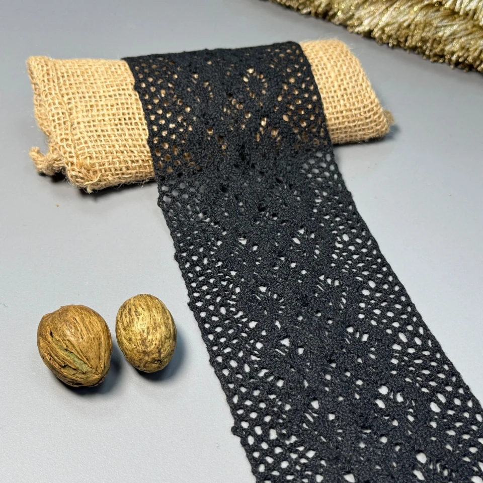 Мереживо макраме "Сонячний пил" 9.5 см.(1 м.), чорний