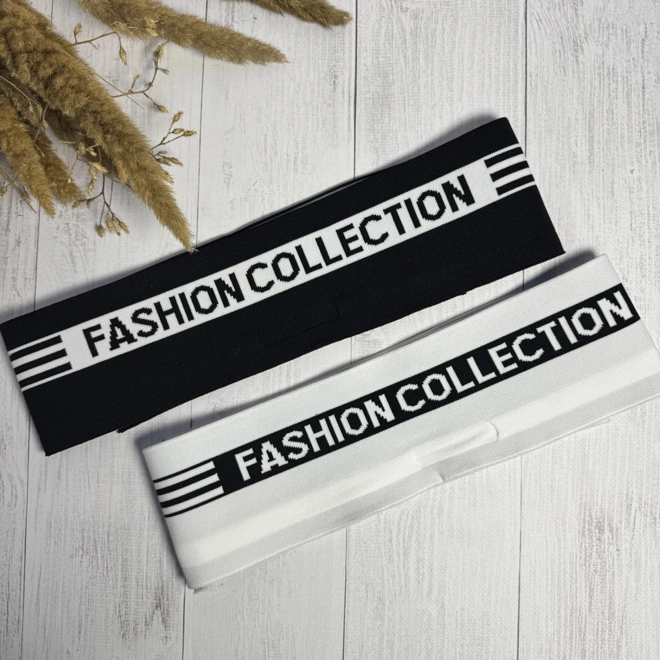 Трикотажний пояс довяз з надписом  FASHION COLLECTION (8.5 см*90 см), чорний