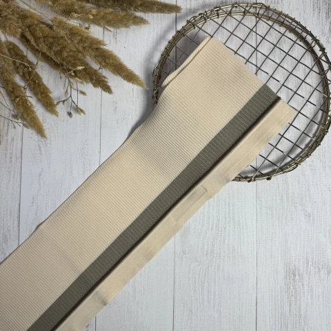 Трикотажний пояс довяз Рібана (13 см*90 см) , молочний+зелений