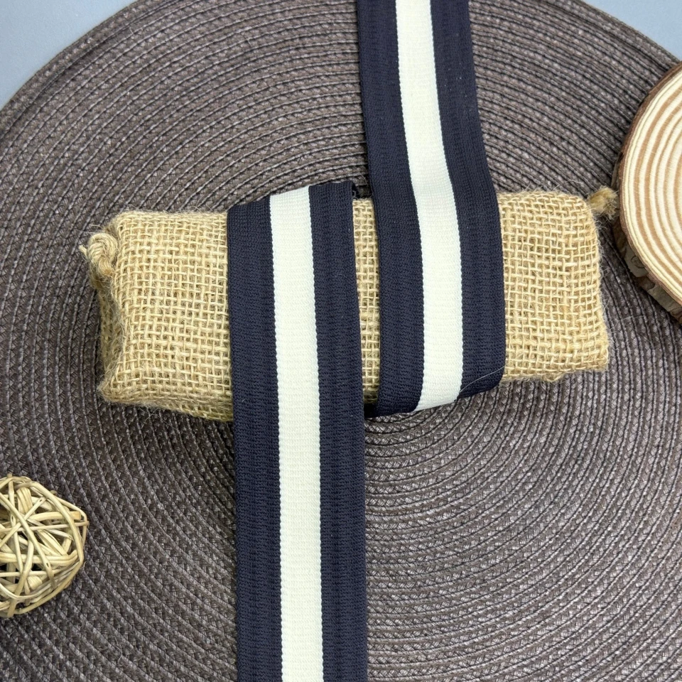 Трикотажний лампас Stripes 4 см (1 м), C:8 молочний+темно сірий