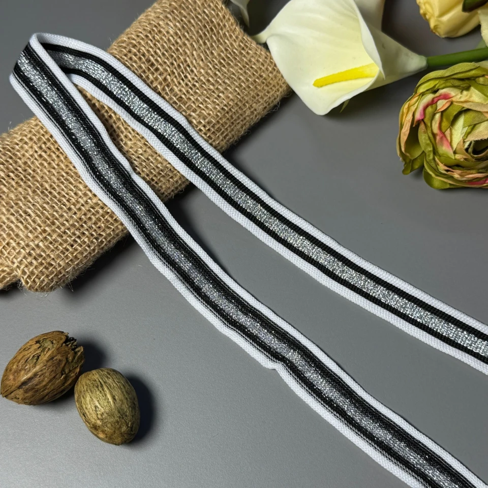 Трикотажний лампас Style 2 см (1 м), білий+срібло