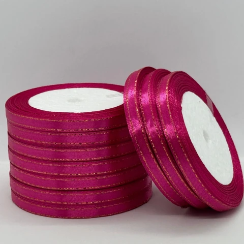 Атласна стрічка з люрекс 0,6 см+золото (22.75 м), 27 малиновий