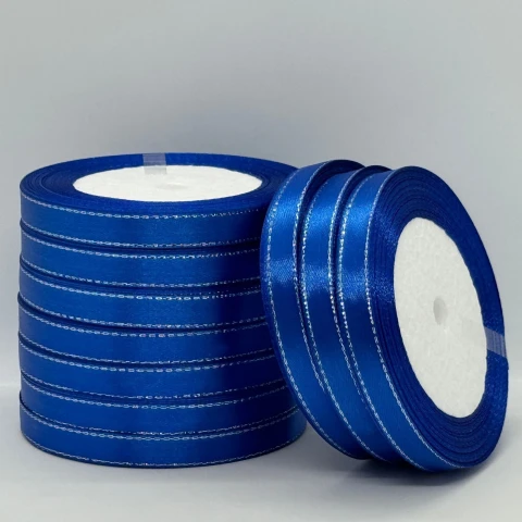 Атласна стрічка з люрекс 1 см+срібло (22.75 м), 40 електрик