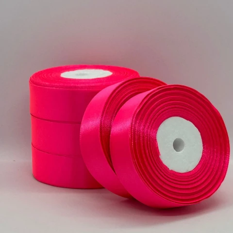 Атласна стрічка 2.5 см (33 м.), 14 неон рожевий