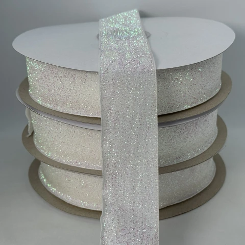 Оксамитова стрічка люрекс 3.8 см (25 ярдів/22,75 м.), 28 білий АВ