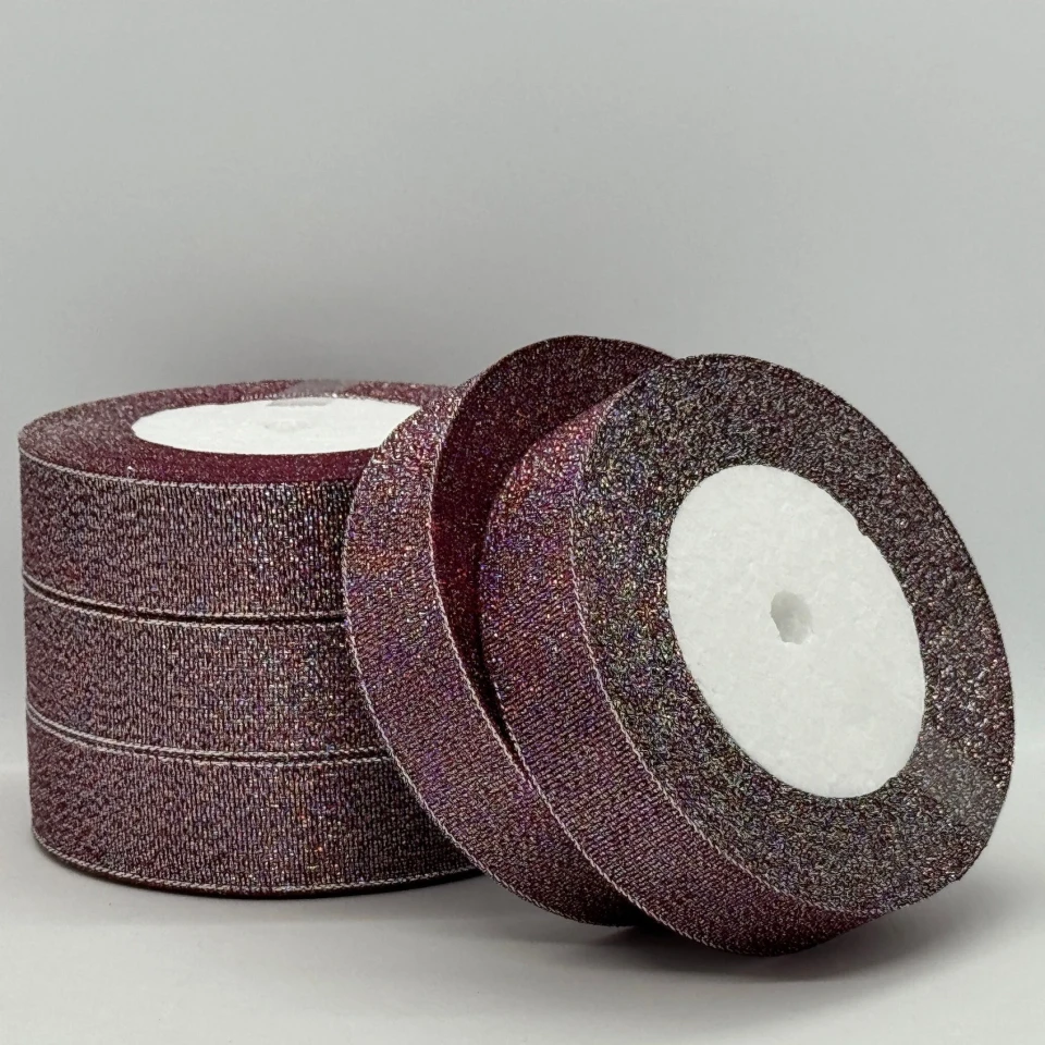 Тасьма парчева 2,5 см (25 ярдів/22,75 м.), 83 бордо + срібло