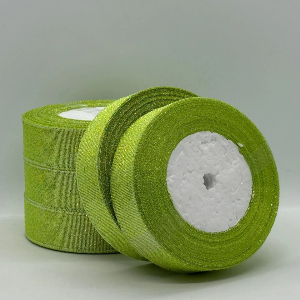 Тасьма парчева 2,5 см (25 ярдів/22,75 м.), 95 салатовий + срібло