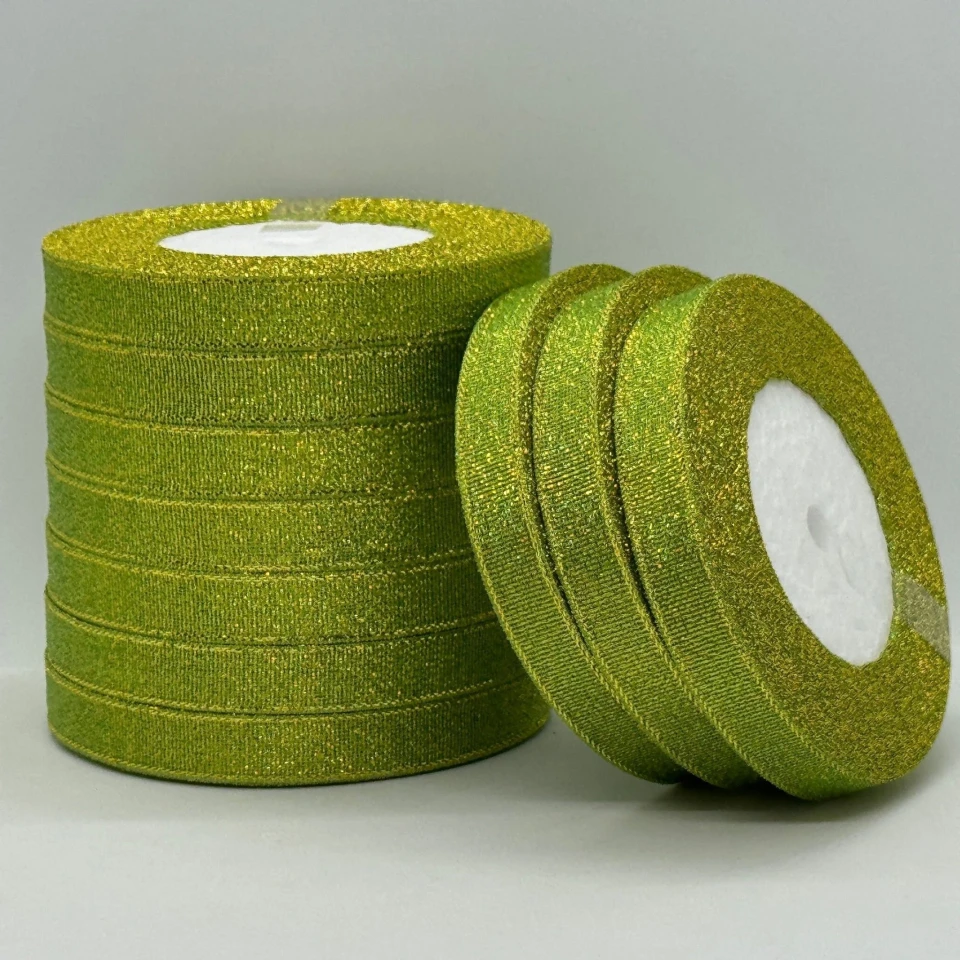 Тасьма парчева 1,2 см (25 ярдів/22,75 м.), 108 салатовий + золото