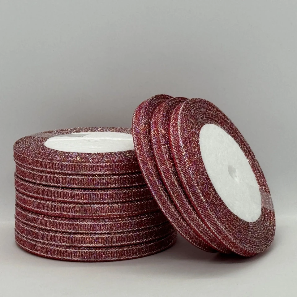 Тасьма парчева 0,6 см (25 ярдів/22,75 м.), 65 червоний + срібло