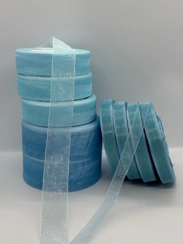 Стрічка органза 4 см (45 м.), 1093 блакитний