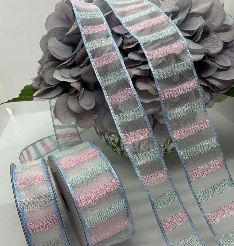 Декоративна стрічка органзова 2.5 см (18 м.), №12 бірюза+рожевий