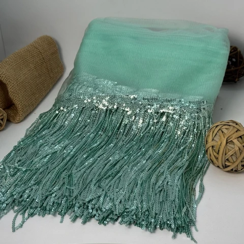 Бахрома танцювальна з паєткою на сітці «Іскри пристрасті» 20 см (9.1 метр), 19 морхвиля