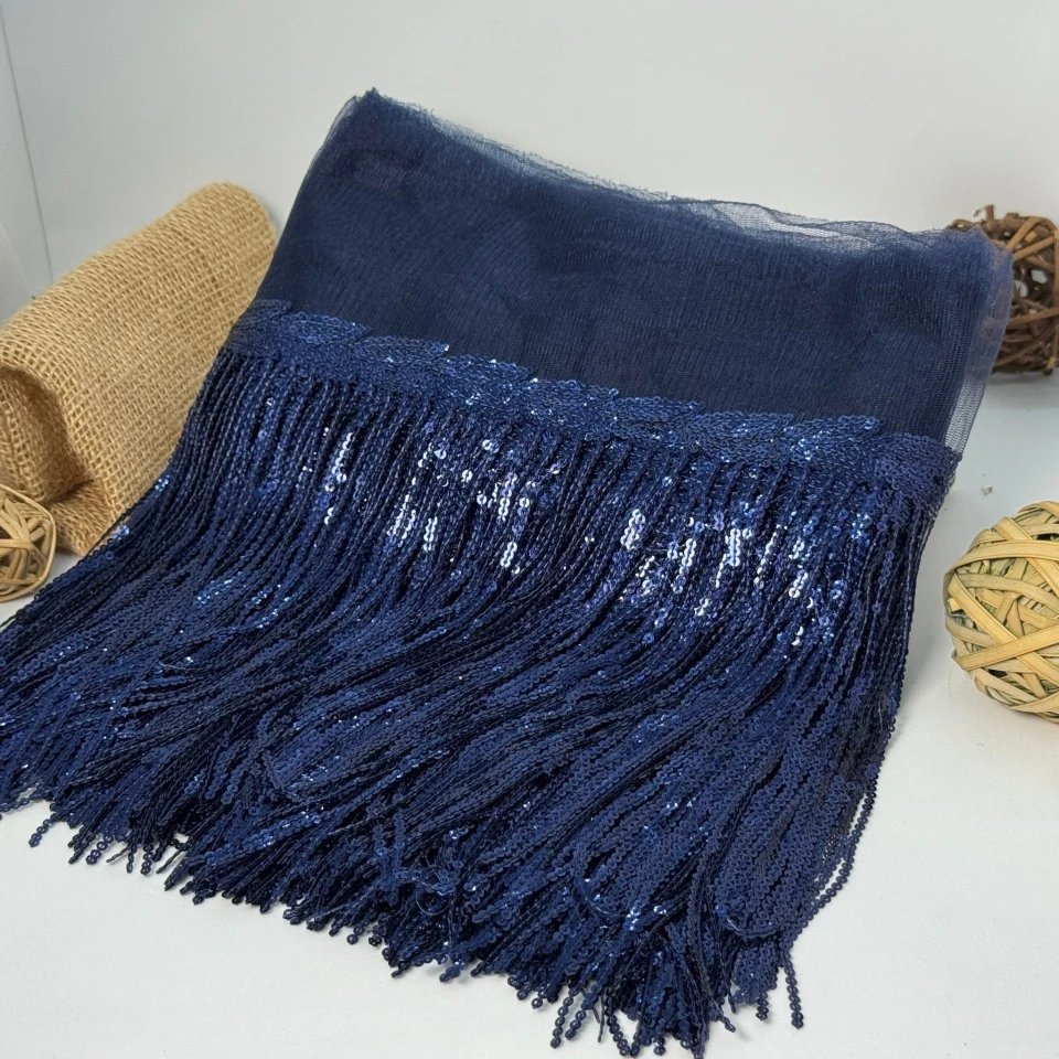 Бахрома танцювальна з паєткою на сітці «Іскри пристрасті» 20 см (9.1 метр), 16 темний синій