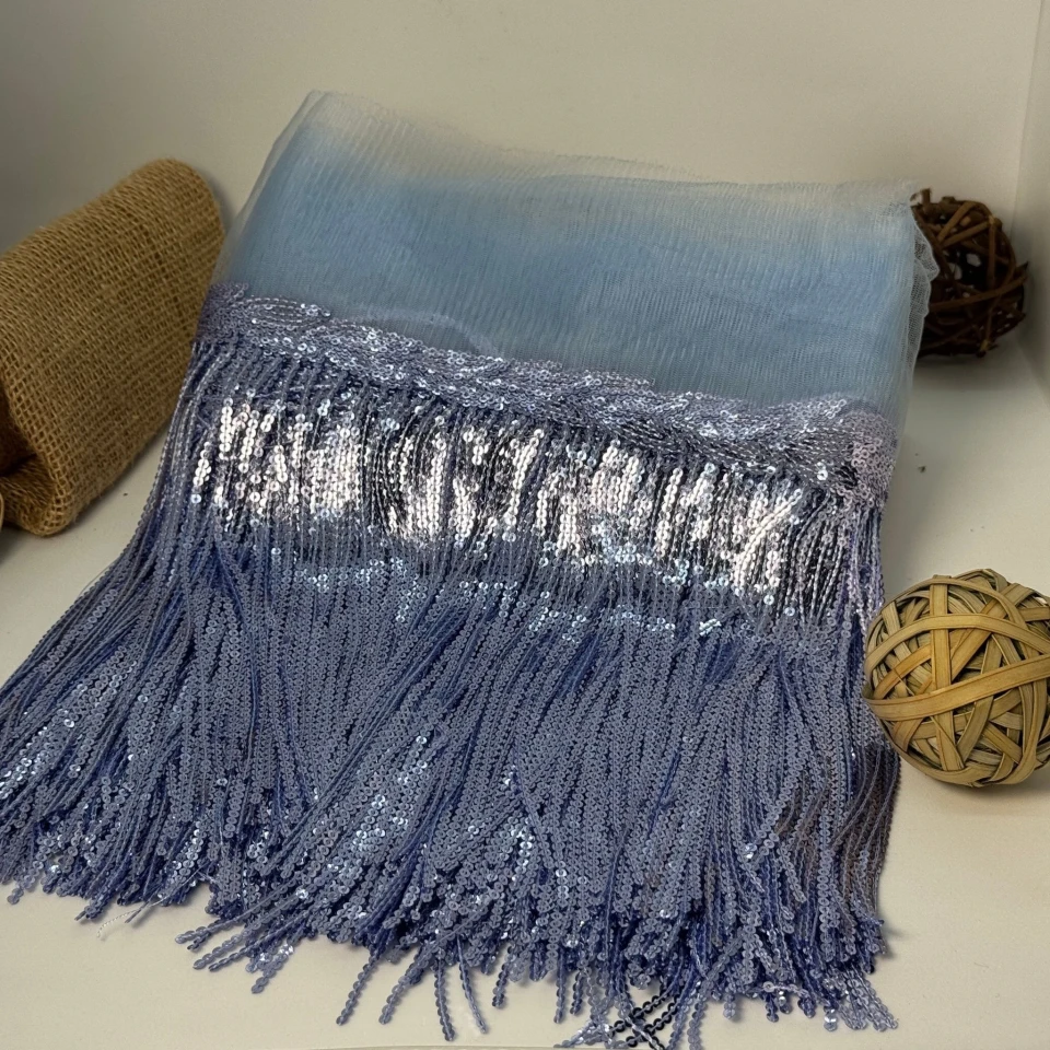 Бахрома танцювальна з паєткою на сітці «Іскри пристрасті» 20 см (9.1 метр), 29 блакитний