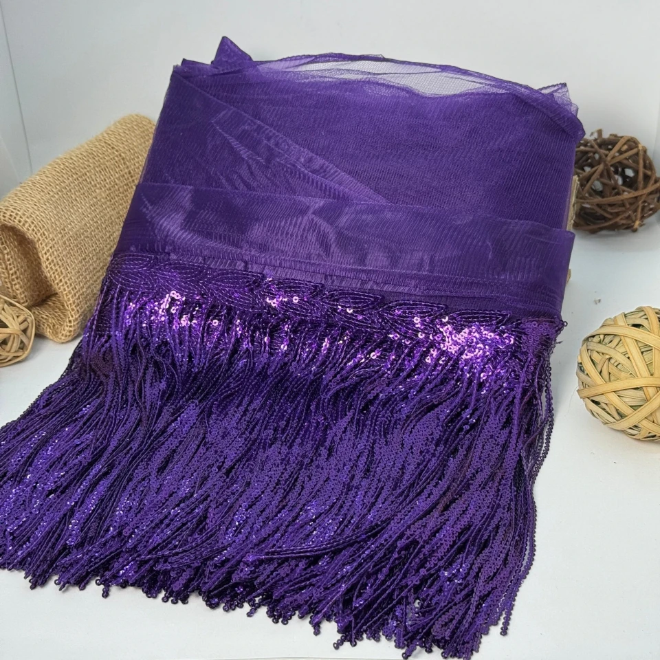 Бахрома танцювальна з паєткою на сітці «Іскри пристрасті» 20 см (9.1 метр), 36 фіолетовий