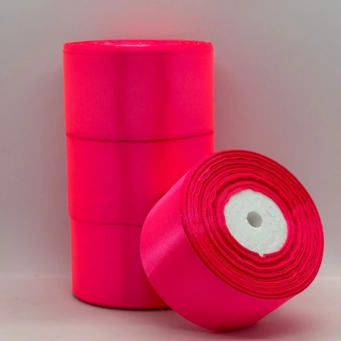 Атласна стрічка 5 см (33 м.), 14 неон рожевий