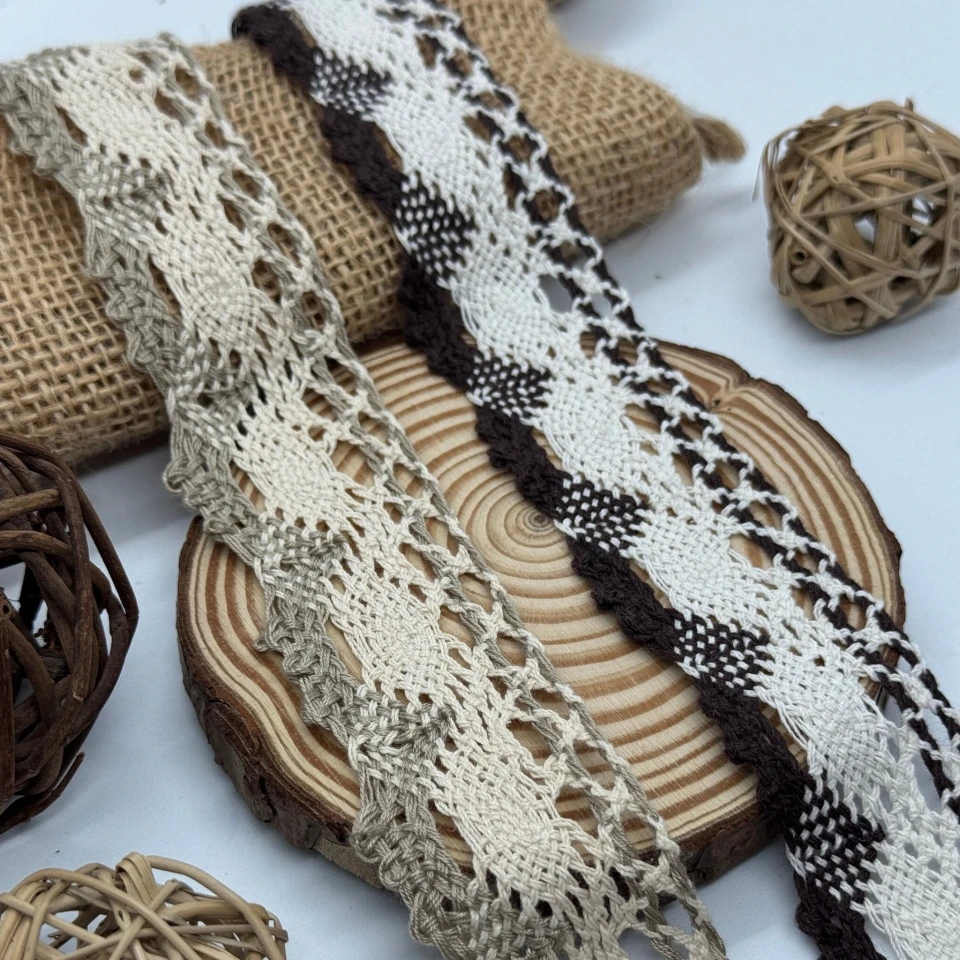 Мереживо макраме "Перлинний подих" 4 см (1 м.), бежевий+молочний