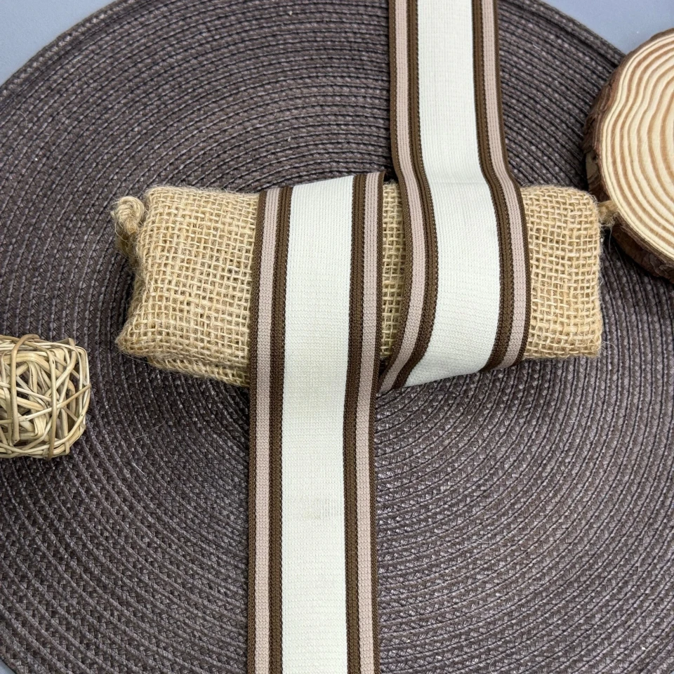 Трикотажний лампас Weekday 4 см (1 м) , молочний+бежевий