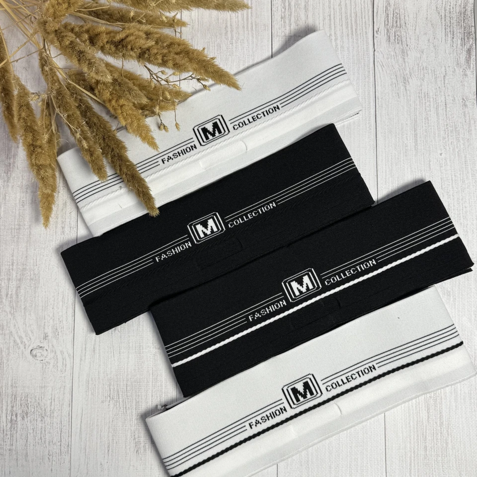 Трикотажний пояс довяз Декор "М" FASHION COLLECTION (8.5 см*90 см), чорний+білий