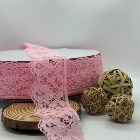 Мереживо поліестр кольорове «Квітка спокуси» 6 см (1 м.), 8 рожевий