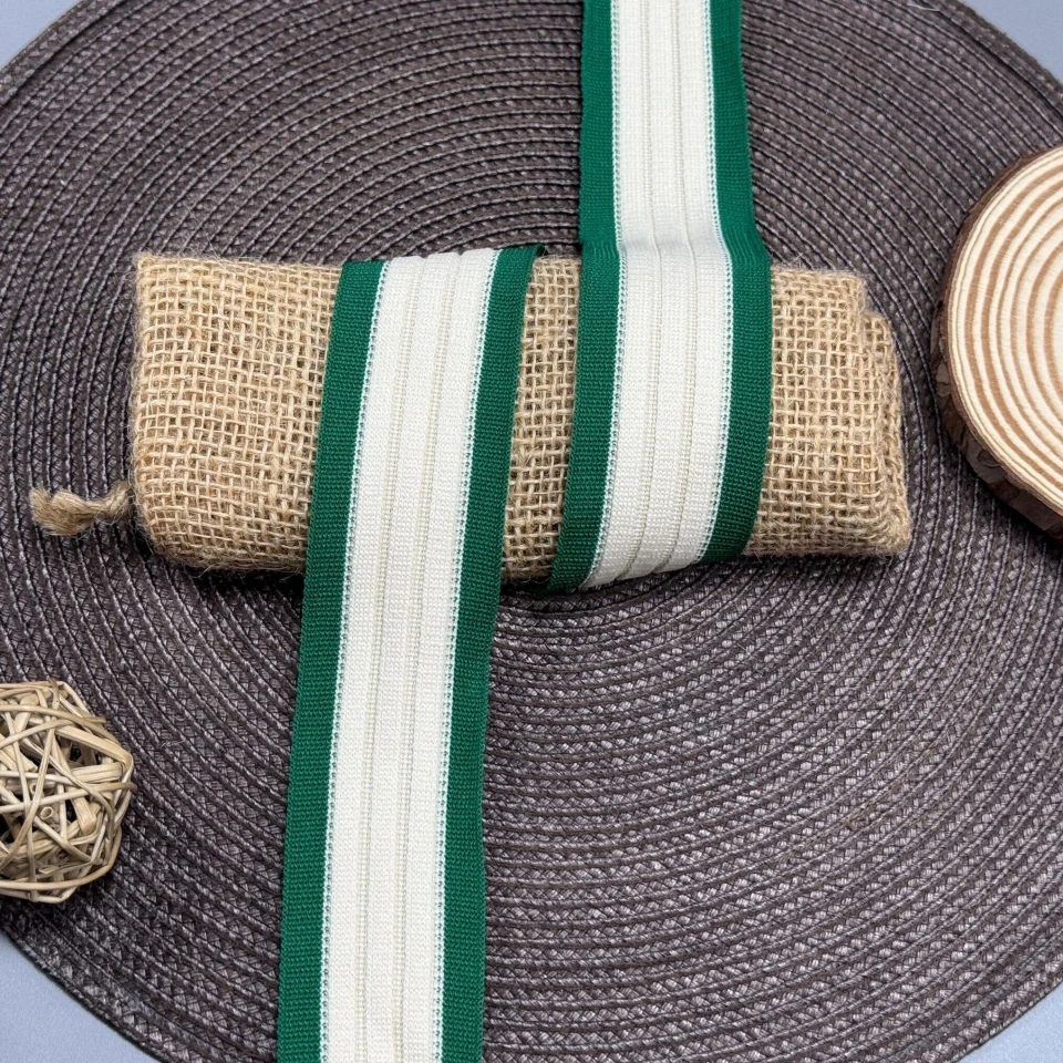 Трикотажний лампас Елегант 4 см (1 м), C:3 молочний+зелений