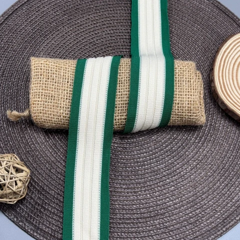 Трикотажний лампас Елегант 4 см (1 м), C:3 молочний+зелений