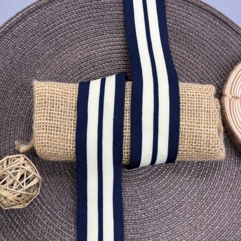 Трикотажний лампас Спорт 4 см (1 м), молочний+синій