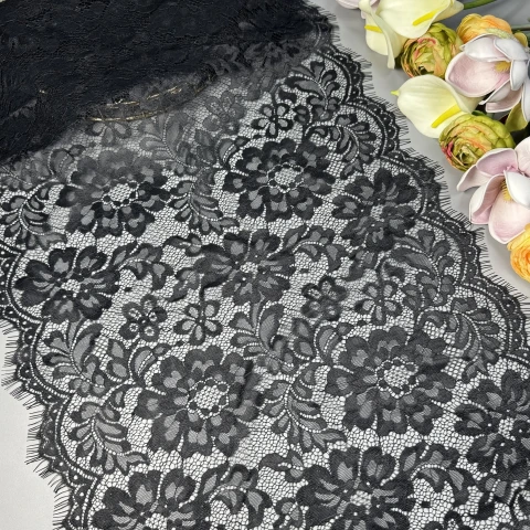 Мереживо французьке«Douce Mélodie»38 см. (купон 3 м.), чорний