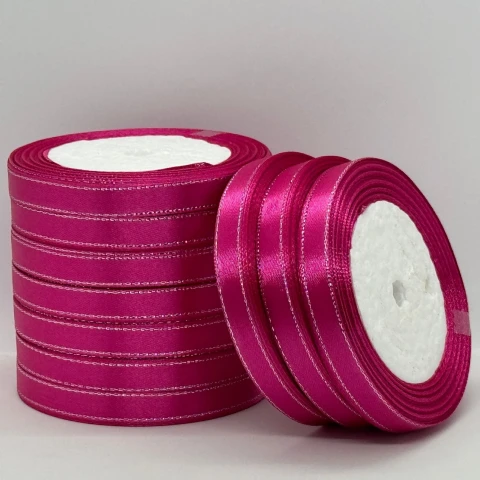 Атласна стрічка з люрекс 1 см+срібло (22.75 м), 27 малиновий