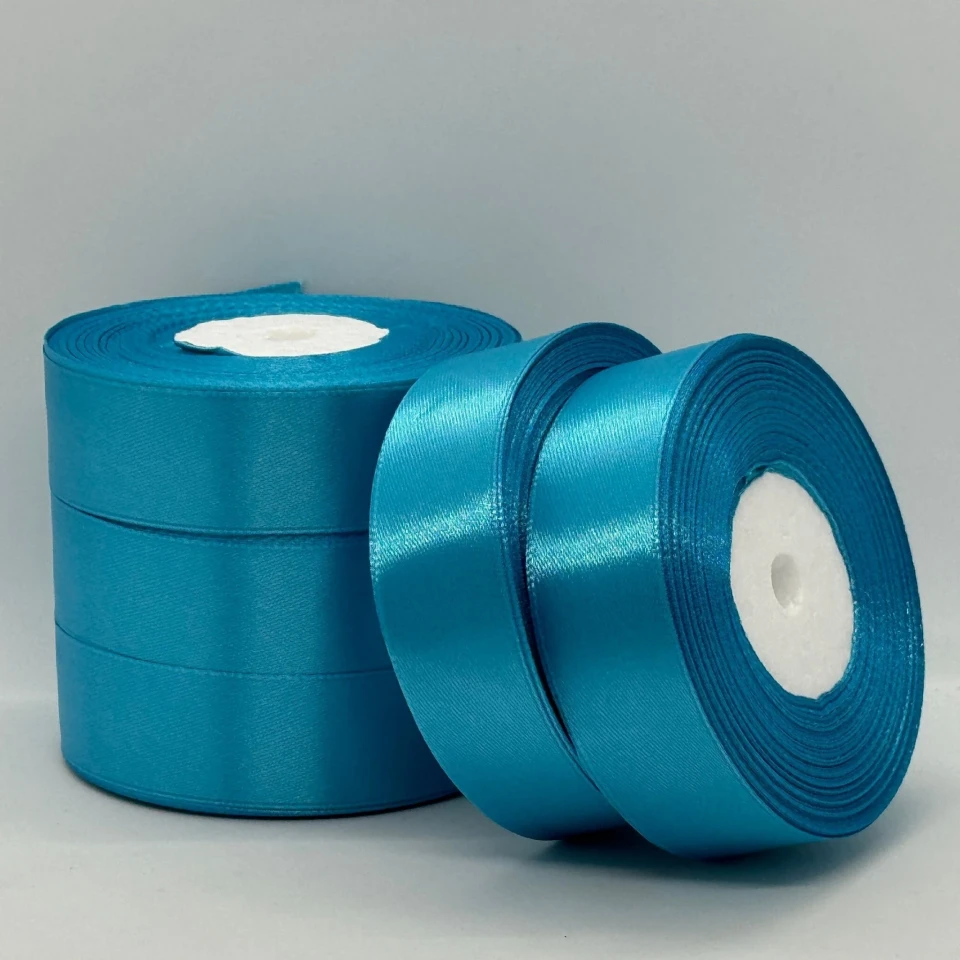Атласна стрічка 2.5 см (33 м.), 20 синій бірюза