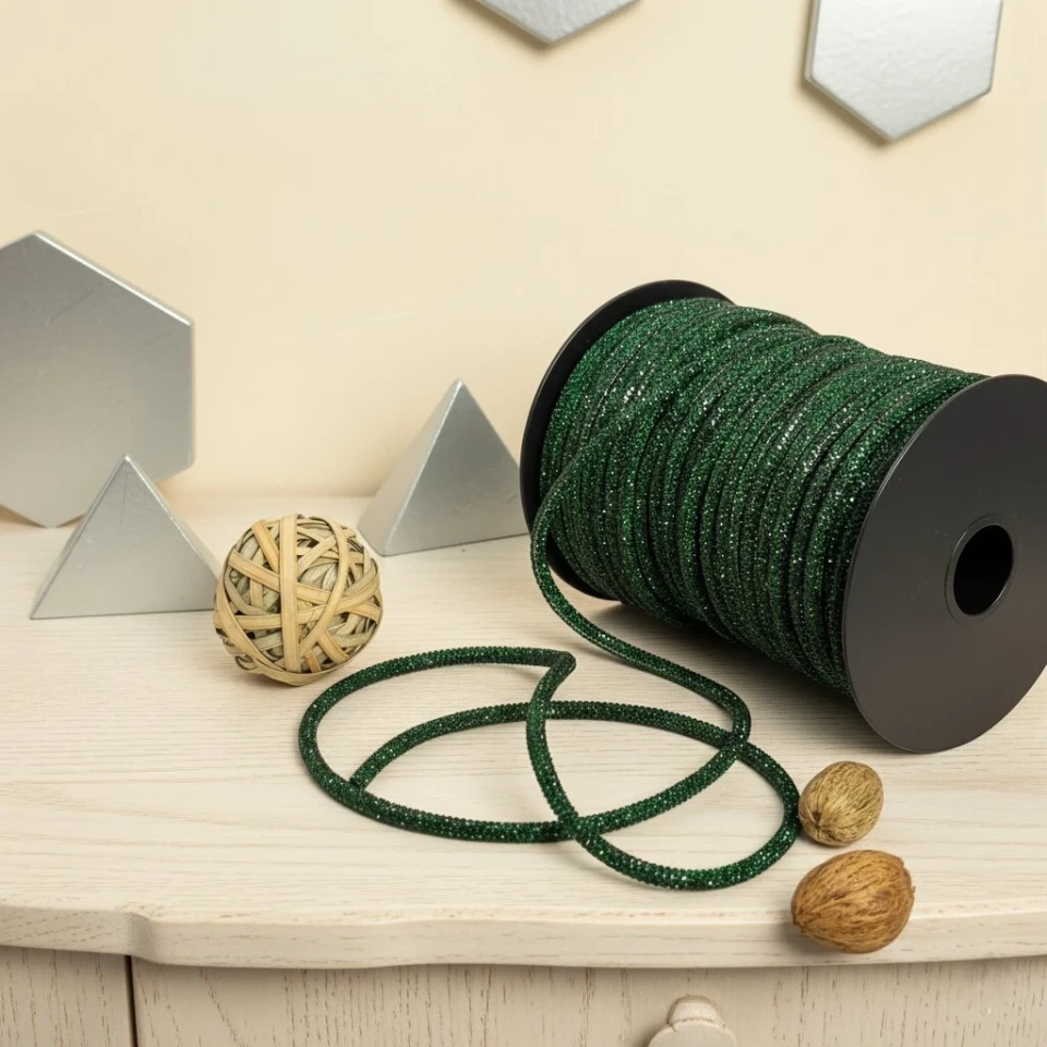 Стразовий шнур 6 мм 8 рядів (50 м), зелений