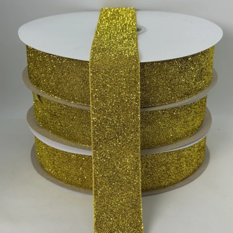 Оксамитова стрічка люрекс 3.8 см (25 ярдів/22,75 м.), 02 золото