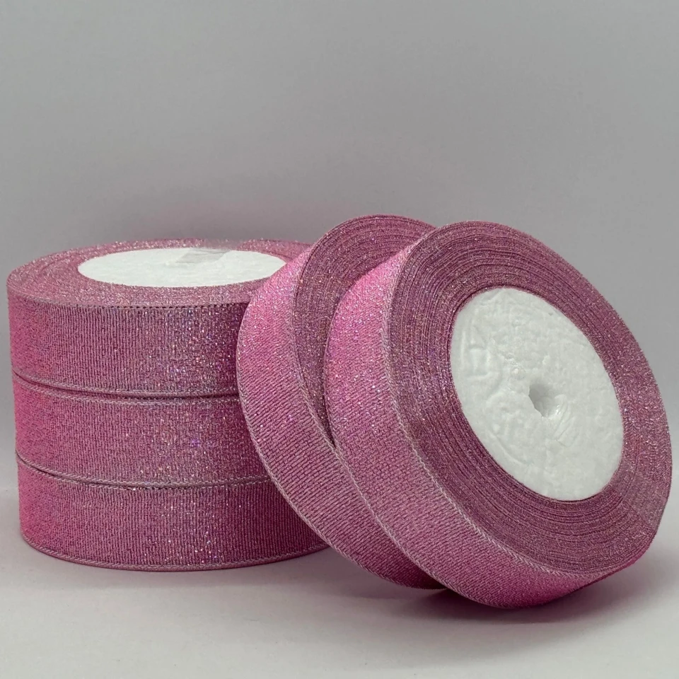 Тасьма парчева 2,5 см (25 ярдів/22,75 м.), 4 світло рожевий + срібло