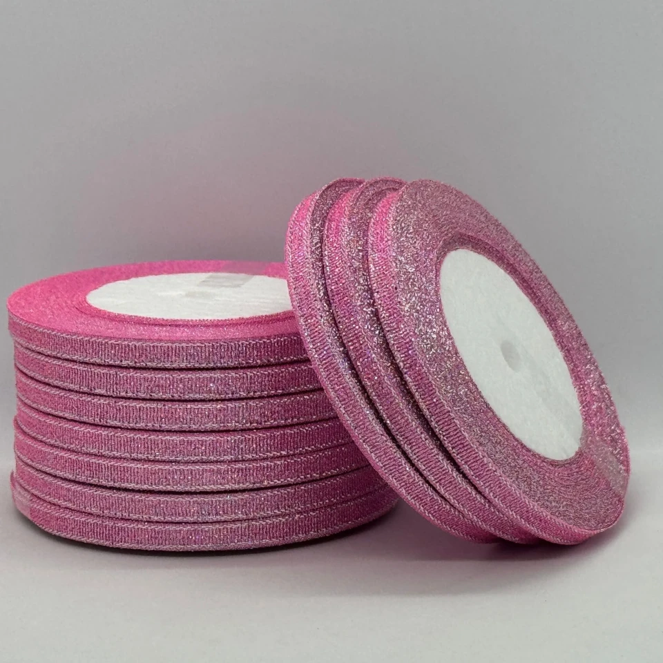 Тасьма парчева 0,6 см (25 ярдів/22,75 м.), 45 рожевий + срібло