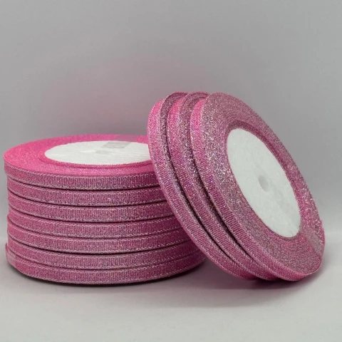 Тасьма парчева 0,6 см (25 ярдів/22,75 м.), 45 рожевий + срібло