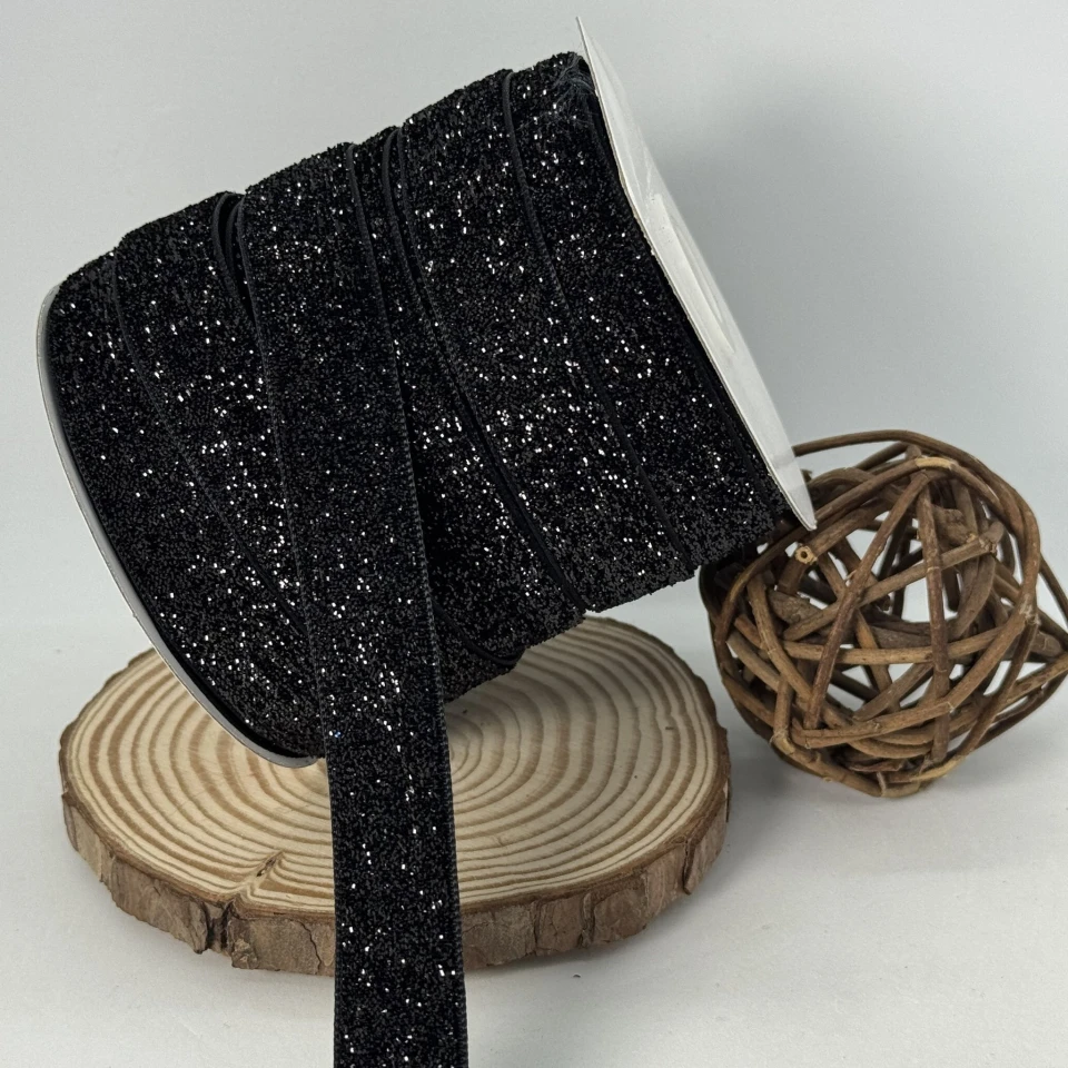 Оксамитова стрічка люрекс 2 см (25 ярдів/22,75 м.), 08 чорний